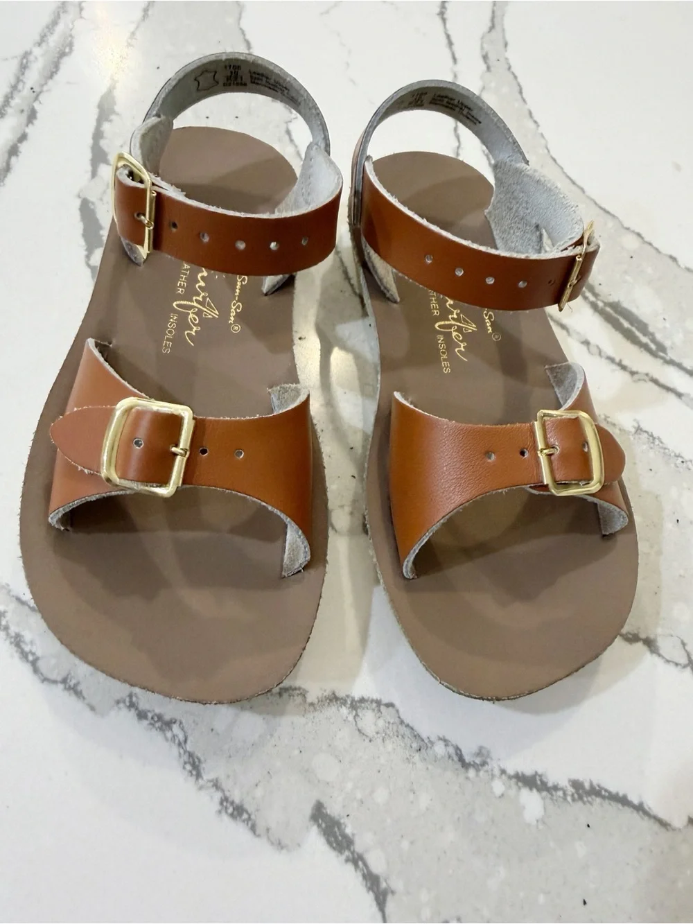 Kids Tan Leather Buckle Sandals with Adjustable Ankle Strap